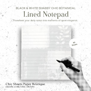 Bloc-notes ligné botanique shabby chic noir et bla