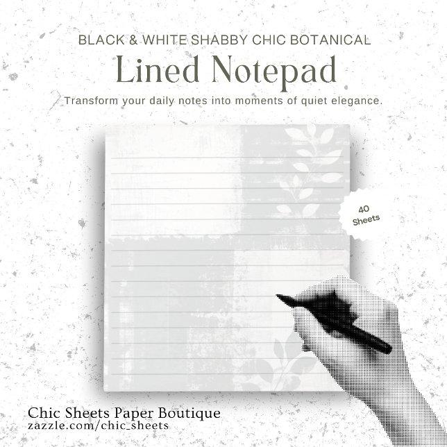 Bloc-notes ligné botanique shabby chic noir et bla (Créateur téléchargé)