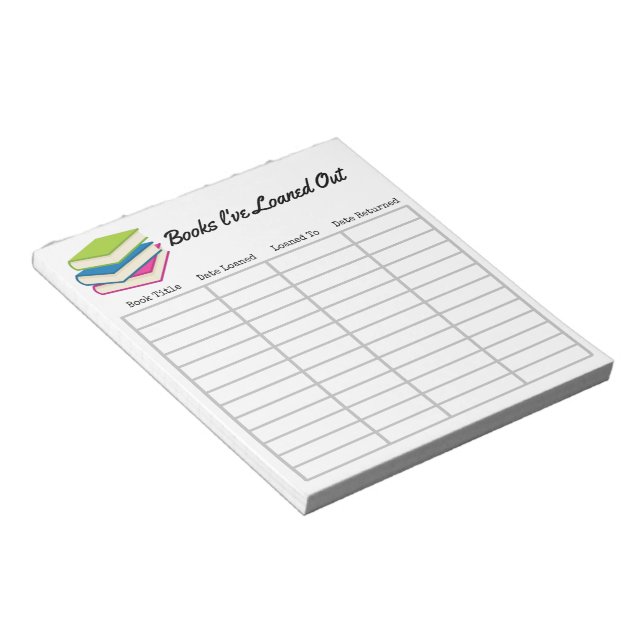 Bloc-notes "Livres que j'ai prêtés" (Incliné)