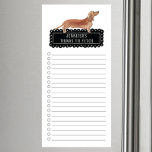 Bloc-notes magnétique de la liste de magasins Dach<br><div class="desc">Des choses adorables pour aller chercher le chien Tan Dachshund avec un cadre de tableau noir personnalisé avec votre nom.</div>