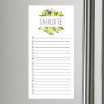 Bloc-notes magnétique personnalisé au cadre de cit<br><div class="desc">Design de cadre en citron personnalisé avec votre nom bordé d'un pavé de notes de coches.</div>