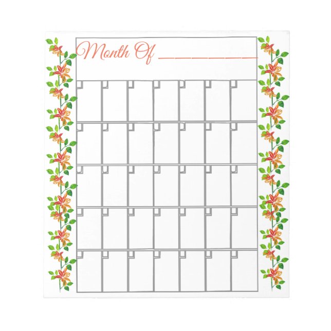 Bloc-notes mensuel Fleur Orange (Devant)