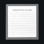 Bloc-notes minimaliste personnalisé<br><div class="desc">Restez organisé et élégant avec ce bloc-notes gris personnalisé. Le design minimaliste présente votre nom dans une police simple mais élégante en haut de la page, tandis que le papier recouvert vous aide à garder vos pensées en ordre. L'arrière - plan gris ajoute une touche de sophistication à votre prise...</div>