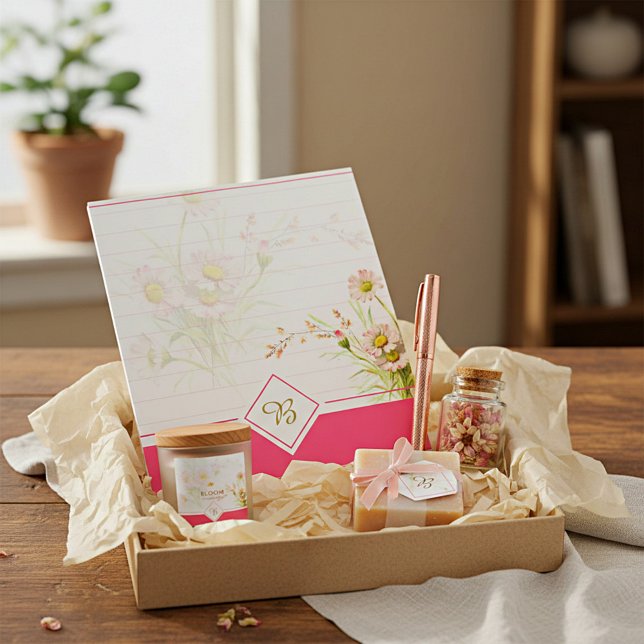 Bloc-notes monogrammé aux pâquerettes roses (Créateur téléchargé)