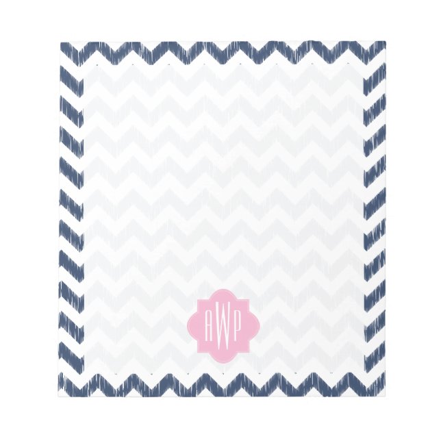 Bloc-notes monogramme bleu Chevron Ikat (Devant)