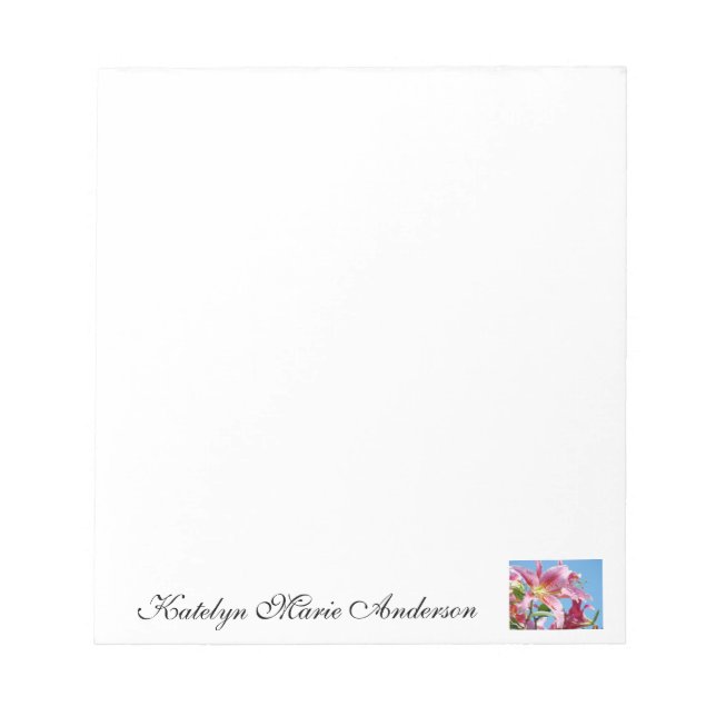 Bloc-notes Monogramme Votre Nom Fleurs de Lys Rose (Devant)