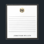 Bloc-notes monographique de luxe<br><div class="desc">Gardez vos notes organisées et élégantes grâce à ce bloc-notes personnalisé doté d'un monogramme original noir et or élégant. Avec un grand nombre de pages alignées, ce bloc-notes est parfait pour noter des idées, prendre des notes ou faire des listes de choses à faire. La typographie de bloc classique et...</div>