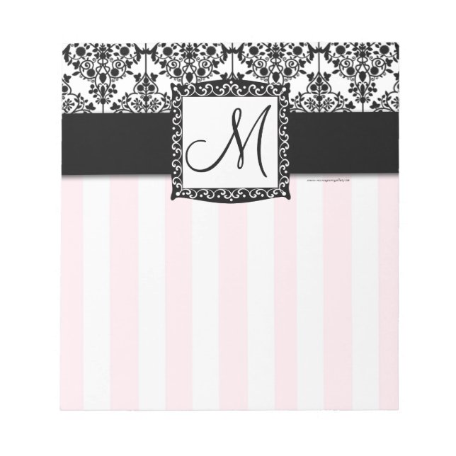 Bloc-notes monographique noir Damask rose (Devant)