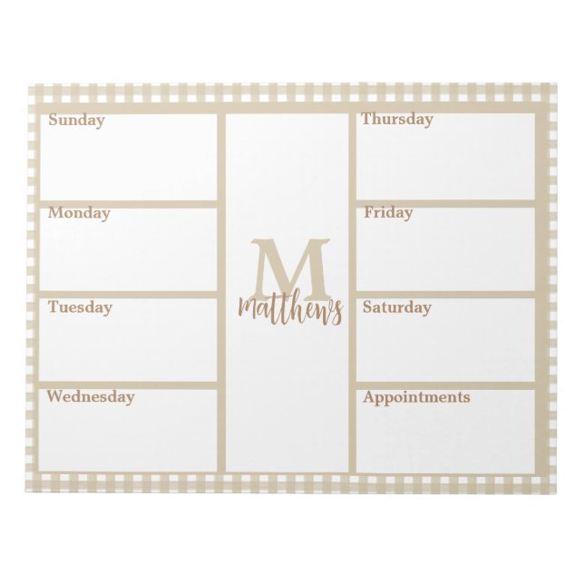 Bloc-notes Neutre En vichy Beige Plaid (Devant)