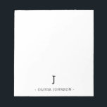 Bloc-notes noir blanc élégant<br><div class="desc">Ajoutez facilement votre nom et votre initiale de monogramme personnalisé à cet élégant bloc-notes noir et blanc.</div>