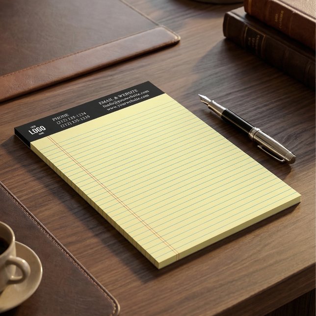 Bloc-notes noir personnalisé avec logo d'entrepris (Custom Business Logo Notepad with Blue Ruled Lines)