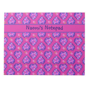 Bloc-notes ou Jotter, Coeurs et Fleurs sur Magenta
