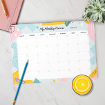 Bloc-notes Pastel Abstrait du planificateur mensue<br><div class="desc">Ce planificateur mensuel mignon et funky a un design abstrait avec des formes différentes dans des couleurs pastel. Il s'agit d'un planificateur mensuel non daté où vous remplissez les dates vous-même et l'utilisez mois après mois.</div>