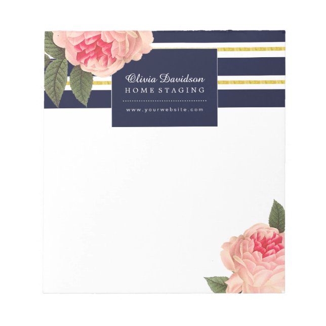 Bloc-notes Personnalisable Coral and Navy Peonies (Devant)