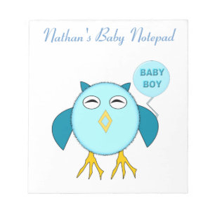 Bloc-notes personnalisable Cute Blue Baby Boy Owl