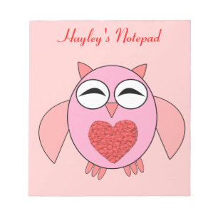 Bloc-notes personnalisable Pink Love Heart Owl