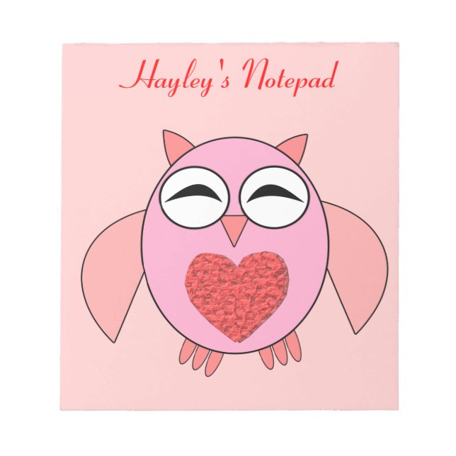 Bloc-notes personnalisable Pink Love Heart Owl (Devant)
