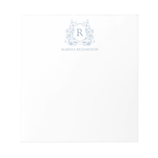 Bloc-notes personnalisé à blason floral bleu (Devant)