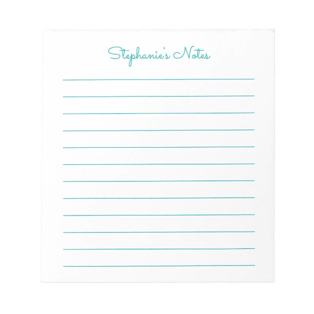 Bloc-notes personnalisé à ligne Turquoise simple (Devant)