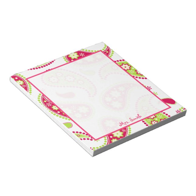 Bloc-notes personnalisé à motifs cachemire rose et (Incliné)