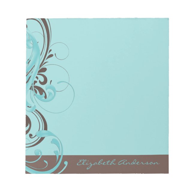 Bloc-notes personnalisé Aqua Blue Brown Floral (Devant)