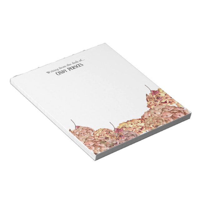 Bloc-notes personnalisé avec bordure d'hortensia r (Incliné)
