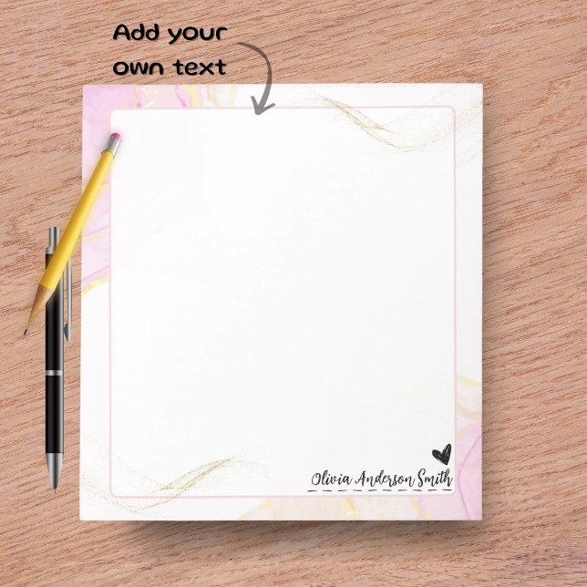 Bloc-notes personnalisé avec cœur aquarelle abstra (Blue Beige Floral Heart Custom Name Notepad)