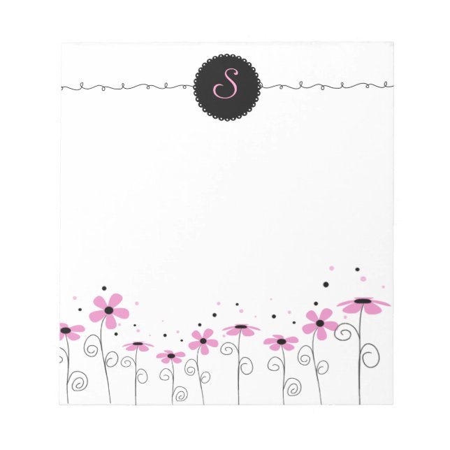 Bloc-notes personnalisé avec monogramme Floral Whi (Devant)