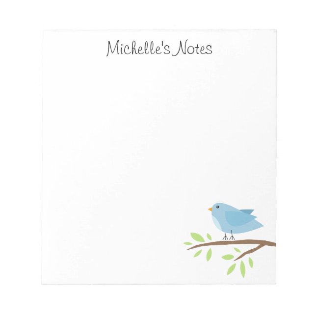 Bloc-notes personnalisé avec un oiseau bleu mignon (Devant)