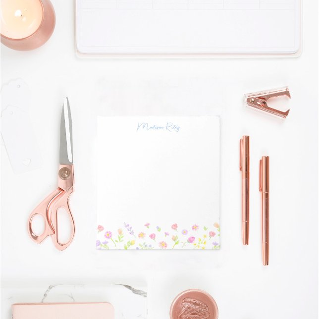 Bloc-notes personnalisé bleu fleur sauvage pastel (Créateur téléchargé)