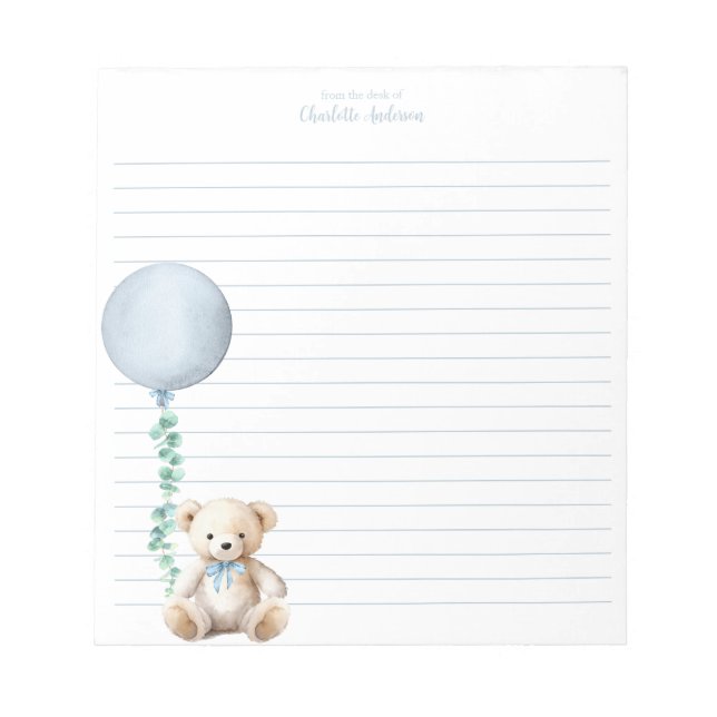 Bloc-notes personnalisé bleu Teddy Bear (Devant)