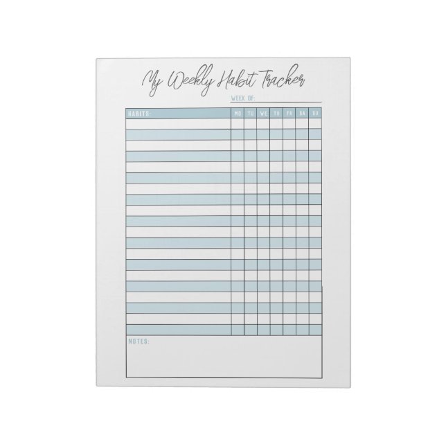 Bloc-notes personnalisé Blue Weekly Habit Tracker (Tourné)