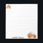 Bloc-notes personnalisé Citrouilles d'automne pers<br><div class="desc">Papier à lettres avec bloc-notes recouvert d'un nom personnalisable avec citrouilles d'automne peints avec fausse parties scintillant.</div>
