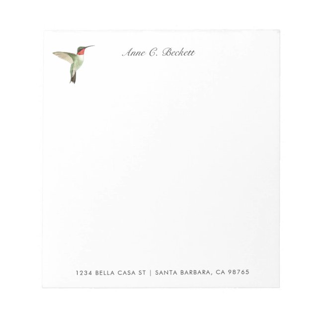 Bloc-notes personnalisé colibri à gorge rubis (Devant)