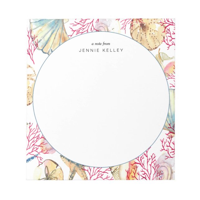 Bloc-notes personnalisé, coquillages à la plage (Devant)