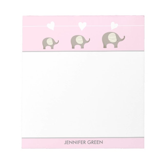 Bloc-notes personnalisé Éléphant Cœur Gris Rose (Devant)