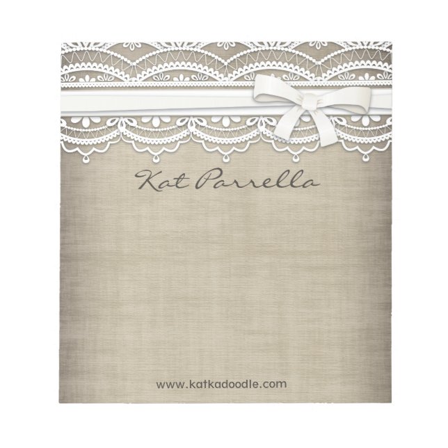 Bloc-notes personnalisé en dentelle rustique et Bu (Devant)
