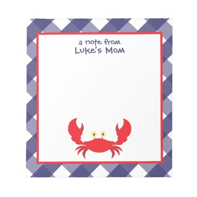 Bloc-notes personnalisé En vichy crabe (Devant)