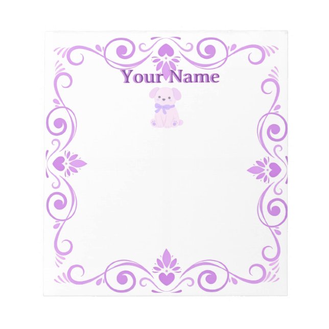 Bloc-notes personnalisé filigrane violet chiot (Devant)