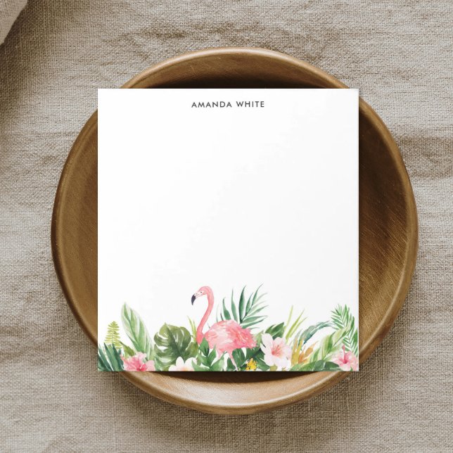 Bloc-notes personnalisé Flamant rose feuille tropi (Créateur téléchargé)