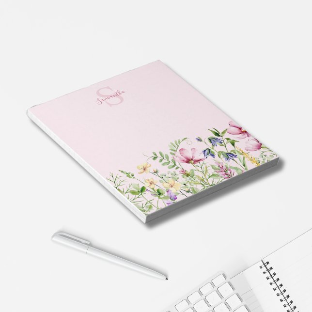 Bloc-notes personnalisé Fleur sauvage rose Floral (Créateur téléchargé)