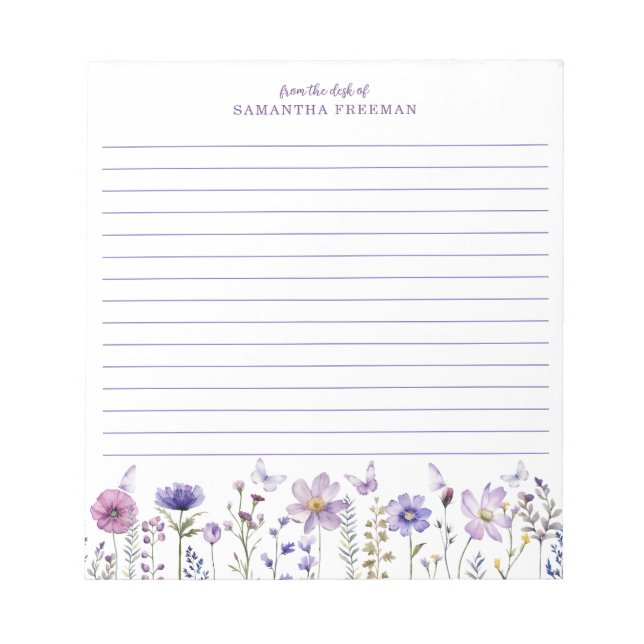 Bloc-notes personnalisé Fleur sauvage violet (Devant)