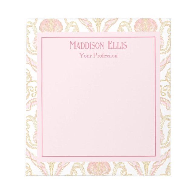 Bloc-notes personnalisé floral Art Nouveau rose (Devant)