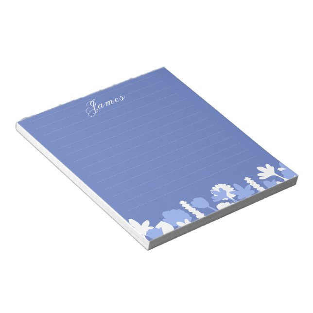 Bloc-notes personnalisé floral minimal bleu blanc (Incliné)