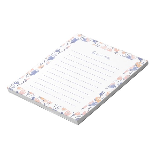 Bloc-notes personnalisé floral pêche et violet (Tourné)