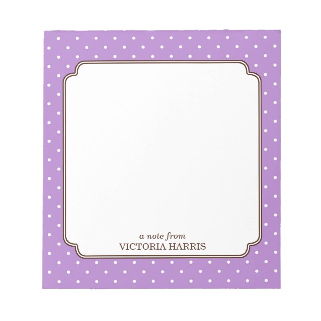Bloc-notes personnalisé girly mignon à pois violet (Devant)