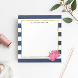 Bloc-notes personnalisé Marine et Peony rose<br><div class="desc">Ce bloc-notes est doté d'un arrière - plan bleu marine et blanc, d'une bordure en or FAUX et d'une jolie pivoine rose aux aquarelles douces. Coordonner avec nos fournitures de bureau Navy Stripe & Pink Peony, produits en papier et accessoires. Customisez avec un monogramme, un nom ou un texte de...</div>