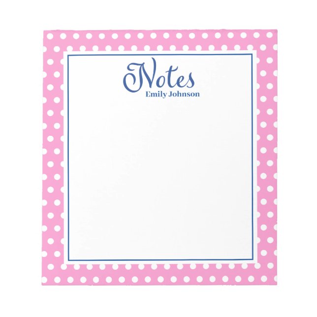 Bloc-notes personnalisé Marine et Polka rose (Devant)