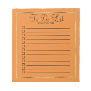 Bloc-notes personnalisé orange et or à faire
