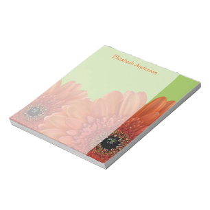 Bloc-notes personnalisé orange Gerbera Daisy Green